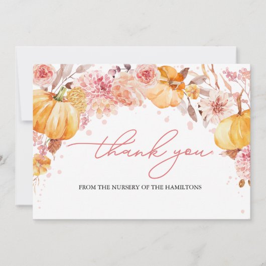 Pumpkin Fall Baby Dusche Danke Karte (Vorderseite)