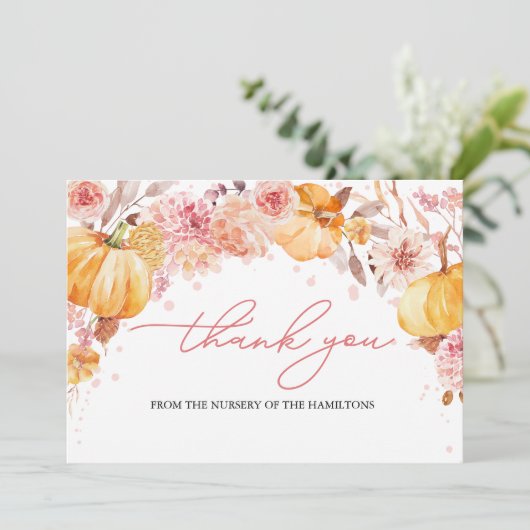 Pumpkin Fall Baby Dusche Danke Karte (Stehend Vorderseite)