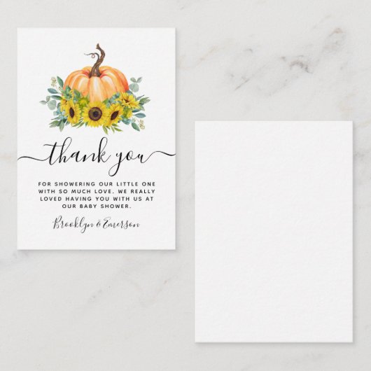 Pumpkin Fall Baby Dusche Danke Note Card Mitteilungskarte (Vorne/Hinten)