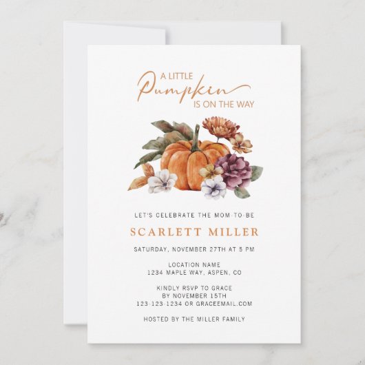 Pumpkin Fall Baby Dusche Einladung (Vorderseite)