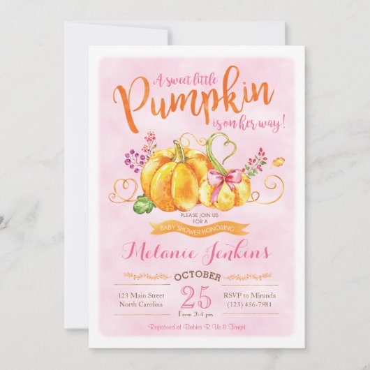 Pumpkin Fall Baby Dusche Einladung (Vorderseite)