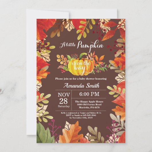 Pumpkin Fall Baby Dusche Einladung (Vorderseite)