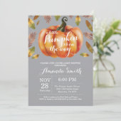 Pumpkin Fall Baby Dusche Einladung Grau (Stehend Vorderseite)