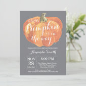 Pumpkin Fall Baby Dusche Einladung Grau (Stehend Vorderseite)