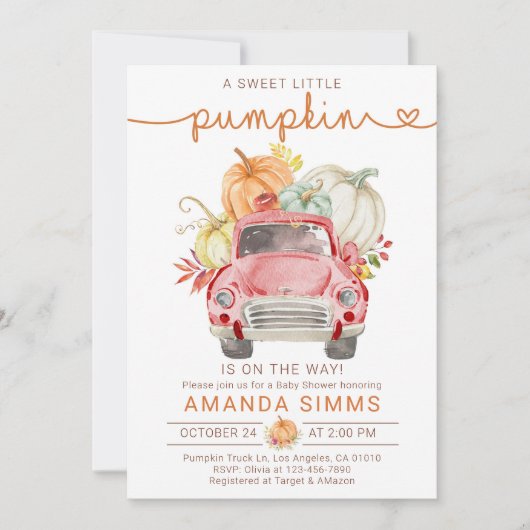 Pumpkin Fall Baby Dusche Einladung Red Truck (Vorderseite)
