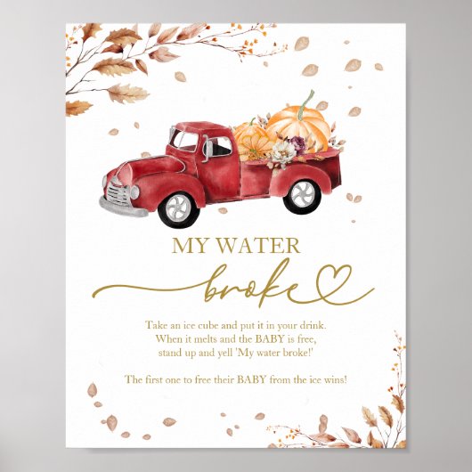Pumpkin Fall Baby Dusche Mein Wasser Broke Spiel Poster (Vorne)