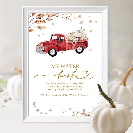 Pumpkin Fall Baby Dusche Mein Wasser Broke Spiel Poster