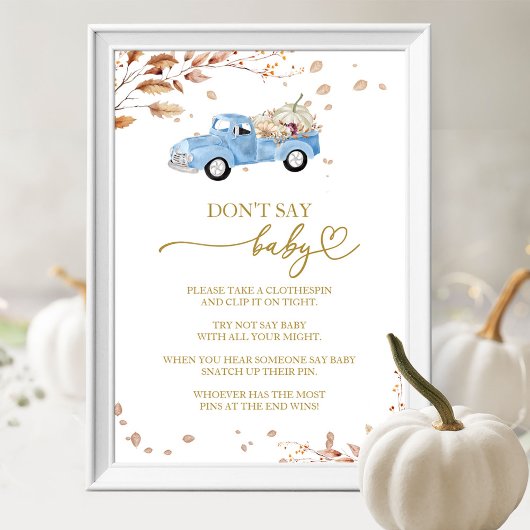 Pumpkin Fall Baby Dusche Say Baby Game Sign Poster
