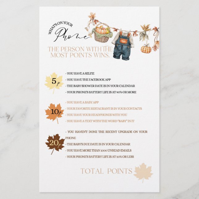 Pumpkin Fall Baby Dusche Was für ein Handyspiel (Vorderseite)