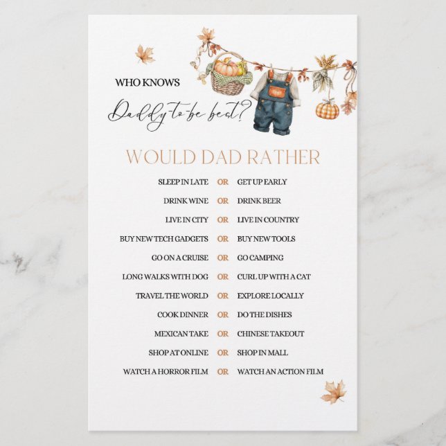 Pumpkin Fall Baby Shower Daddy Game (Vorderseite)