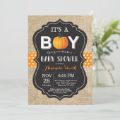 Pumpkin Fall Baby Shower Einladungskarte Burlap Einladung (Stehend Vorderseite)