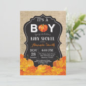 Pumpkin Fall Baby Shower Einladungskarte Burlap Einladung (Stehend Vorderseite)