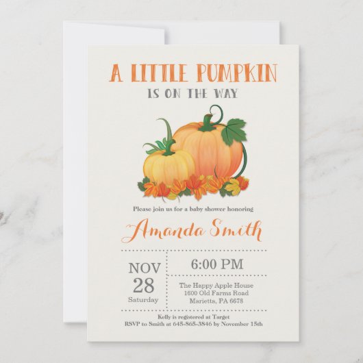 Pumpkin Fall Baby Shower Einladungskarte Einladung (Vorderseite)