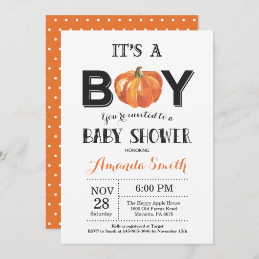 Pumpkin Fall Baby Shower Einladungskarte Einladung (Vorne/Hinten)