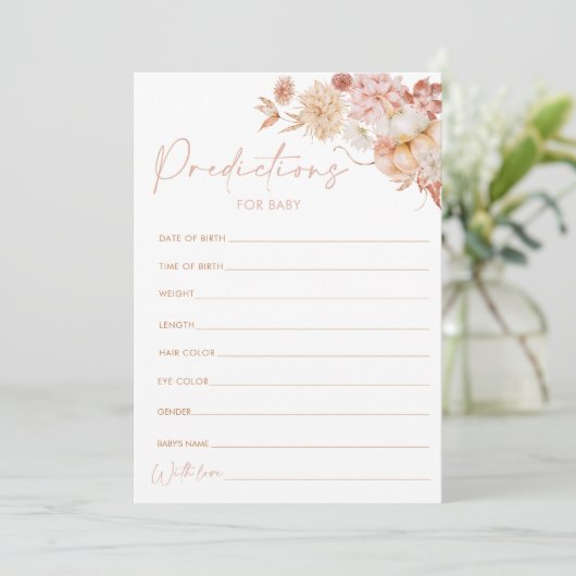 Pumpkin Fall Baby Shower Predictions Game Card Einladung (Stehend Vorderseite)