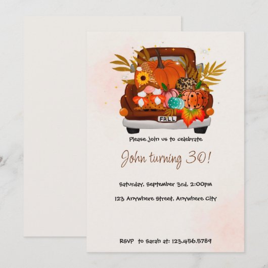 Pumpkin Fall Birthday Einladung (Vorne/Hinten)