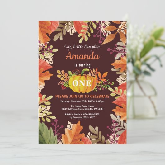 Pumpkin Fall Birthday Einladung (Stehend Vorderseite)