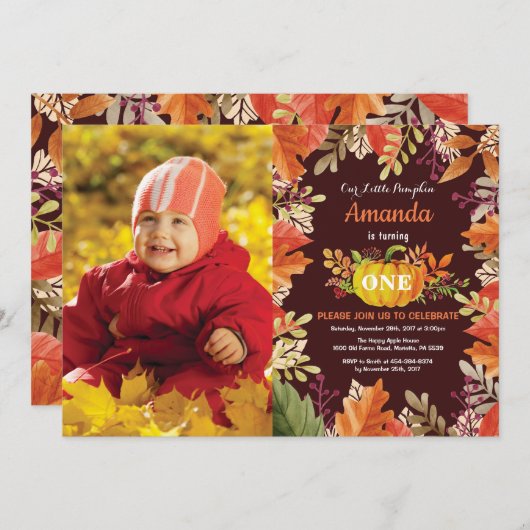 Pumpkin Fall Birthday Einladung (Vorne/Hinten)