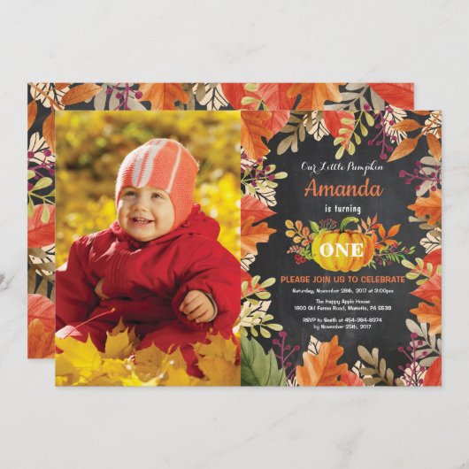 Pumpkin Fall Birthday Einladung (Vorne/Hinten)