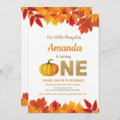 Pumpkin Fall Birthday Einladung Gold Glitzer (Vorne/Hinten)