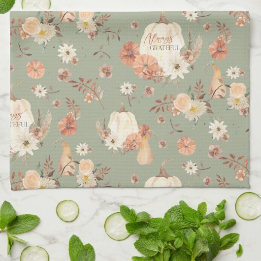 Pumpkin Fall BOHO Blumenauspferd hinterlässt Wasse Geschirrtuch (Gefaltet)