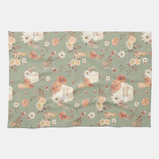 Pumpkin Fall BOHO Blumenauspferd hinterlässt Wasse Geschirrtuch (Horizontal)