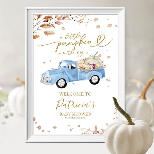 Pumpkin Fall Boy Babydusche Begrüßungszeichen Poster
