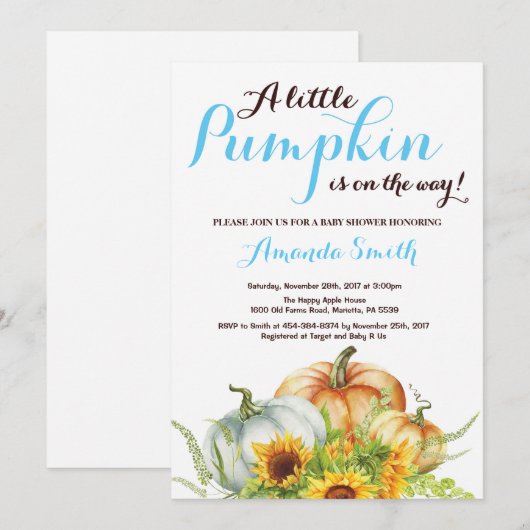 Pumpkin Fall Boy Babydusche Einladung (Vorne/Hinten)