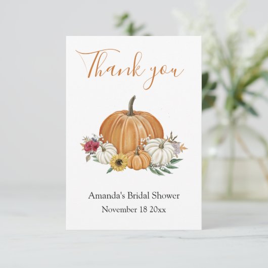 Pumpkin Fall Brautparty Danke Karte (Stehend Vorderseite)