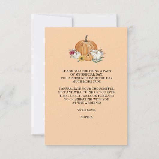 Pumpkin Fall Brautparty Danke Karte (Rückseite)