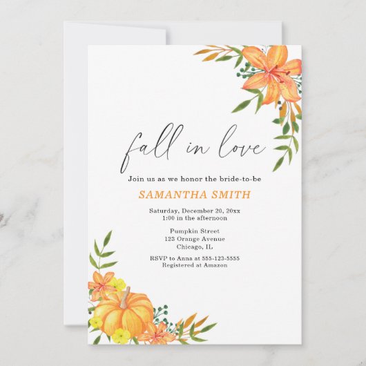 Pumpkin Fall Brautparty Einladung (Vorderseite)