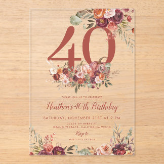 Pumpkin Fall Burgundy Rose Any AGE Birhday Acryleinladungen