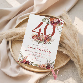 Pumpkin Fall Burgundy Rose Any AGE Birhday Einladung