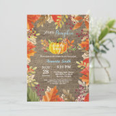 Pumpkin Fall Burlap Boy Babydusche Einladung (Stehend Vorderseite)