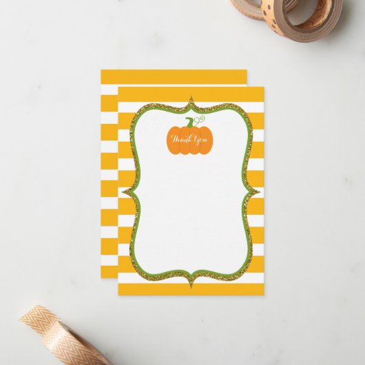 Pumpkin Fall Danke-Karte für Mädchen oder Junge Mitteilungskarte (Vorderseite/Rückseite Beispiel)