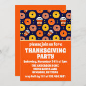 Pumpkin Fall Donuts & Kaffee Erntedank Blau Einladung (Vorne/Hinten)