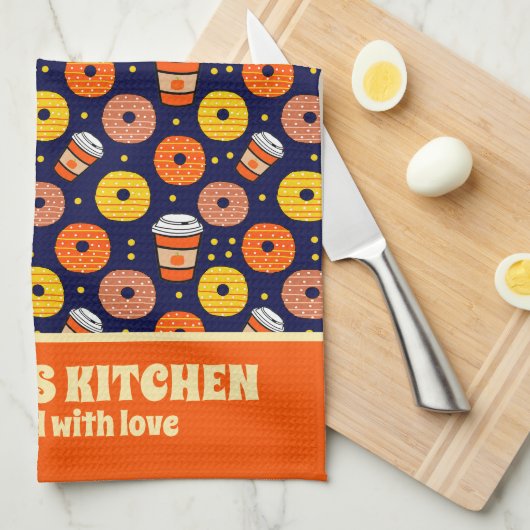 Pumpkin Fall Donuts & Kaffee Erntedank Blau Geschirrtuch (Viertel Falte)