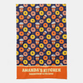 Pumpkin Fall Donuts & Kaffee Erntedank Blau Geschirrtuch (Vertikal)