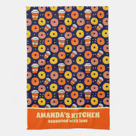 Pumpkin Fall Donuts & Kaffee Erntedank Blau Geschirrtuch