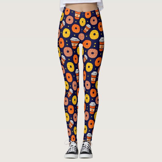 Pumpkin Fall Donuts & Kaffee Erntedank Blau Leggings (Vorderseite)