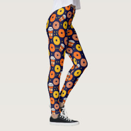 Pumpkin Fall Donuts & Kaffee Erntedank Blau Leggings