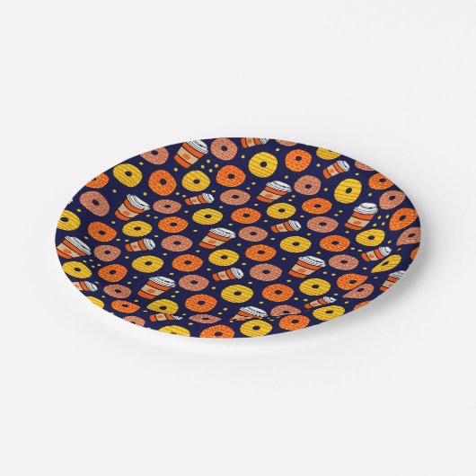 Pumpkin Fall Donuts & Kaffee Erntedank Blau Pappteller (Schrägansicht)