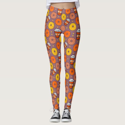 Pumpkin Fall Donuts & Kaffee Erntedank Mauve Leggings (Vorderseite)