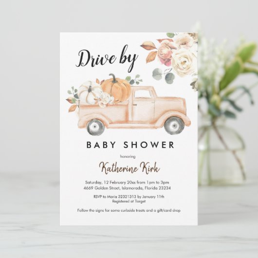 Pumpkin Fall Drive by Baby Shower Einladung (Stehend Vorderseite)