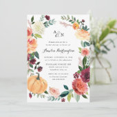 Pumpkin Fall Elegante Flora Rustikales Brautparty Einladung (Stehend Vorderseite)