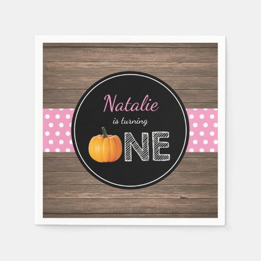 Pumpkin Fall Erster Geburtstag Party Pink Napkin Serviette (Vorderseite)