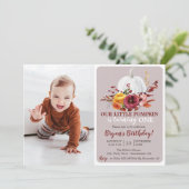 Pumpkin Fall First Birthday Einladung Fotografie (Stehend Vorderseite)