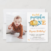 Pumpkin Fall First Birthday Einladung Fotografie (Vorderseite)
