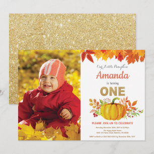 Pumpkin Fall First Birthday Gold Glitzer Einladung