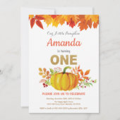 Pumpkin Fall First Birthday Gold Glitzer Einladung (Vorderseite)